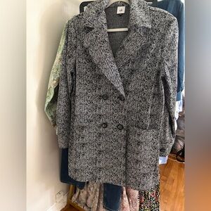 CAbi Black & White Double-Breasted Herringbone Blazer